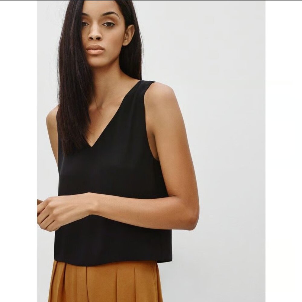 Aritzia Babaton Murphy Black Sleeveless Blouse V-Neck